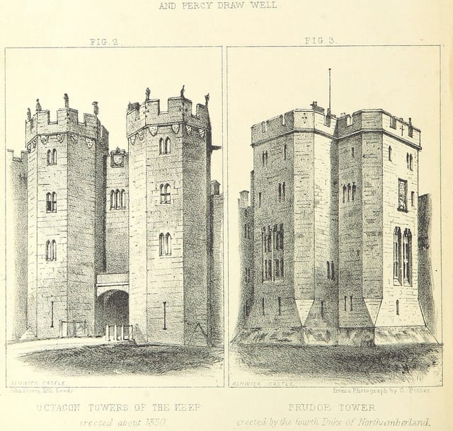 Old drawing of Alnwick Castle gate