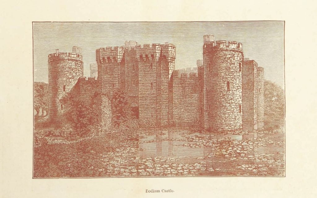 Bodiam Castle from Picturesque Sussex. Drawings by S. E. Slader, etc