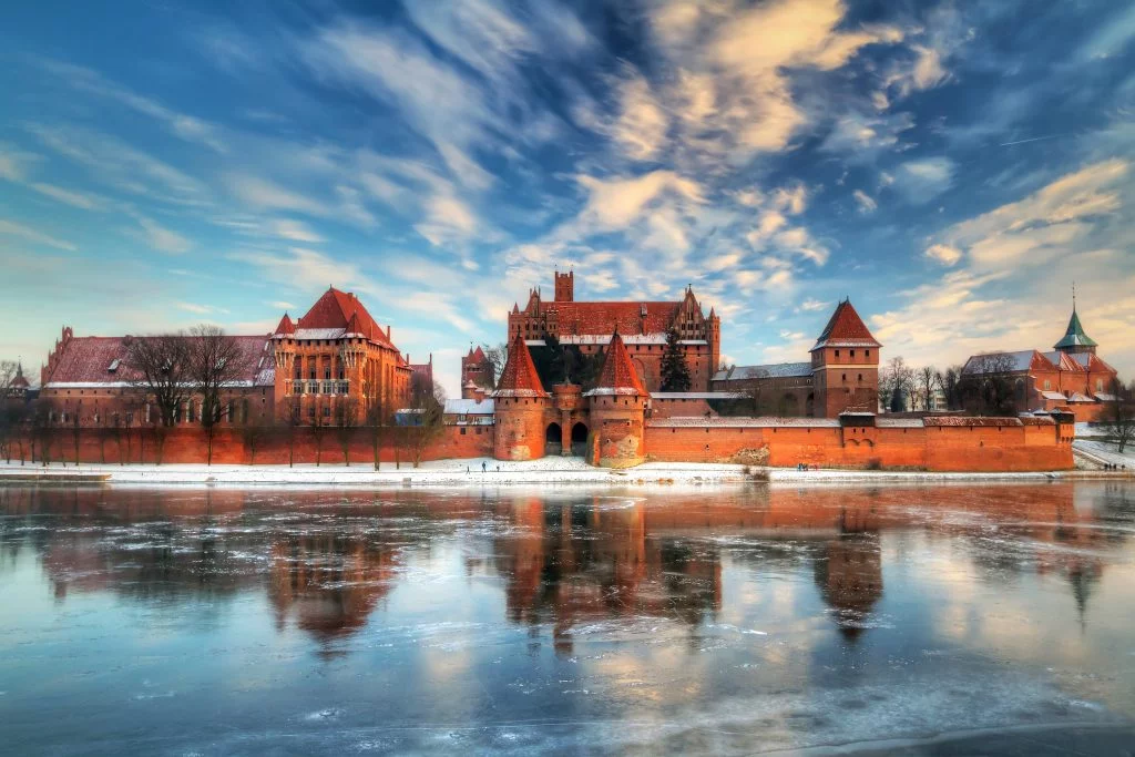 Malbork's Teutonic castle from the other side of the frozen Nogat river