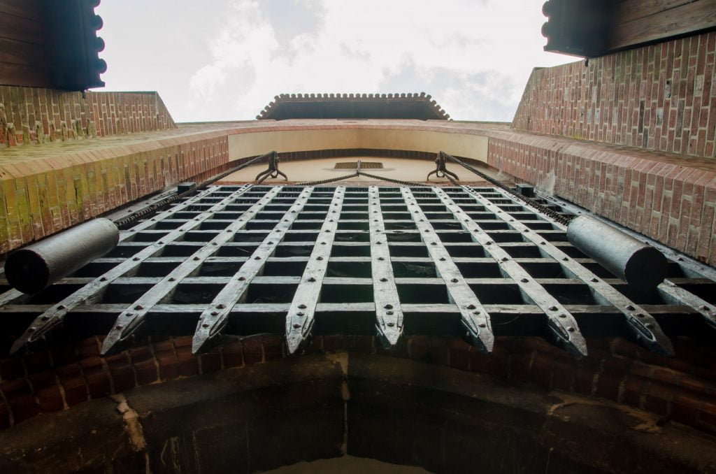 Metal Entrance heavy Duty Gate of Malbork Castle from below