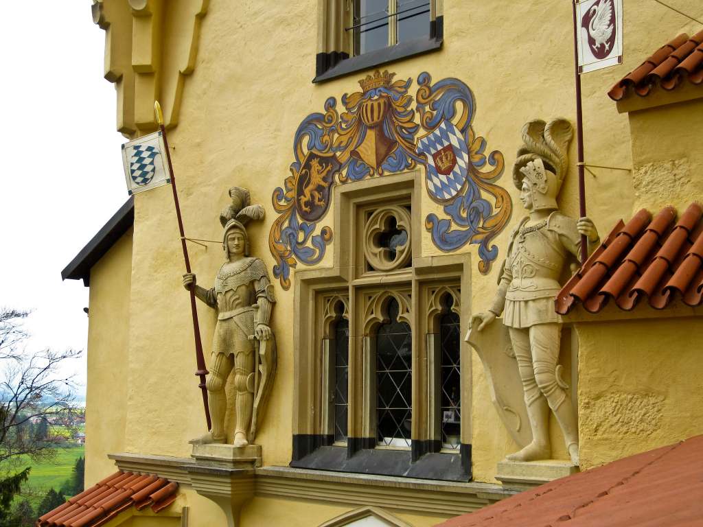 The beautiful facade soldier statue details of the Hohenschwangau castle