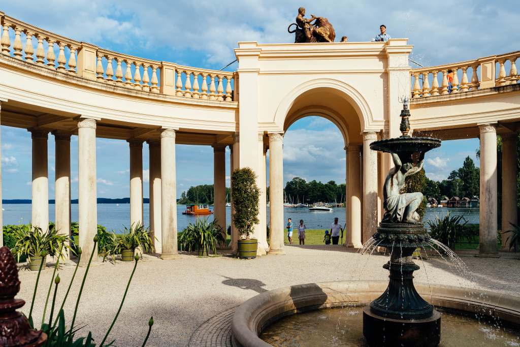 A view of the inner yard of the Schwerin castle near the lake.