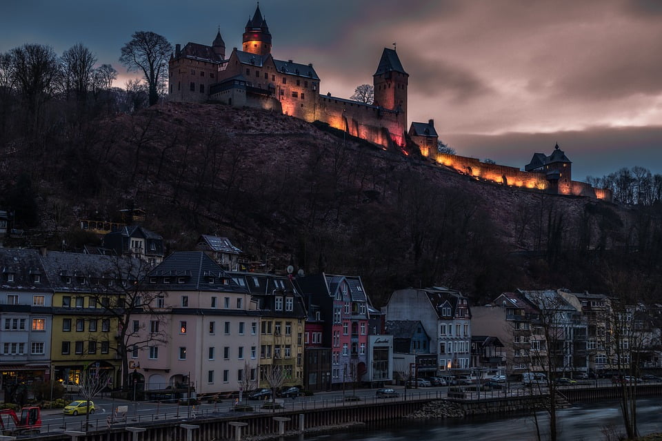 A gorgeous night view of Altena Castle and the town below