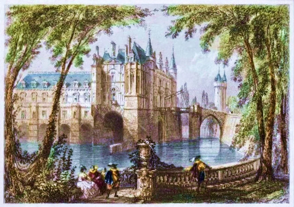 An old painting of the Château de Chenonceau .