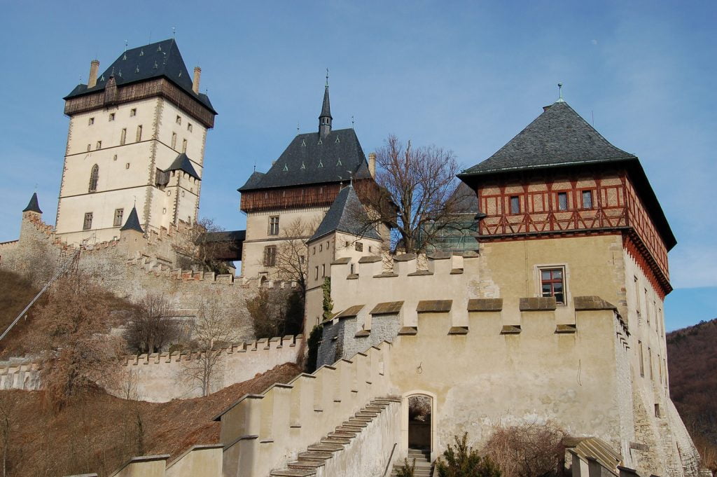 A worm's eye view of Karlštejn Castle. 