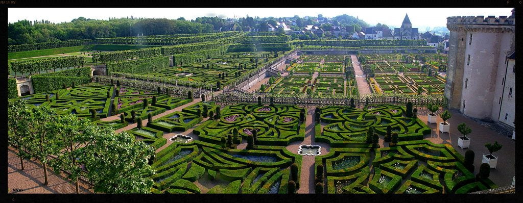 The panoramic maze garden view at the back of Chateau de Cheverny.