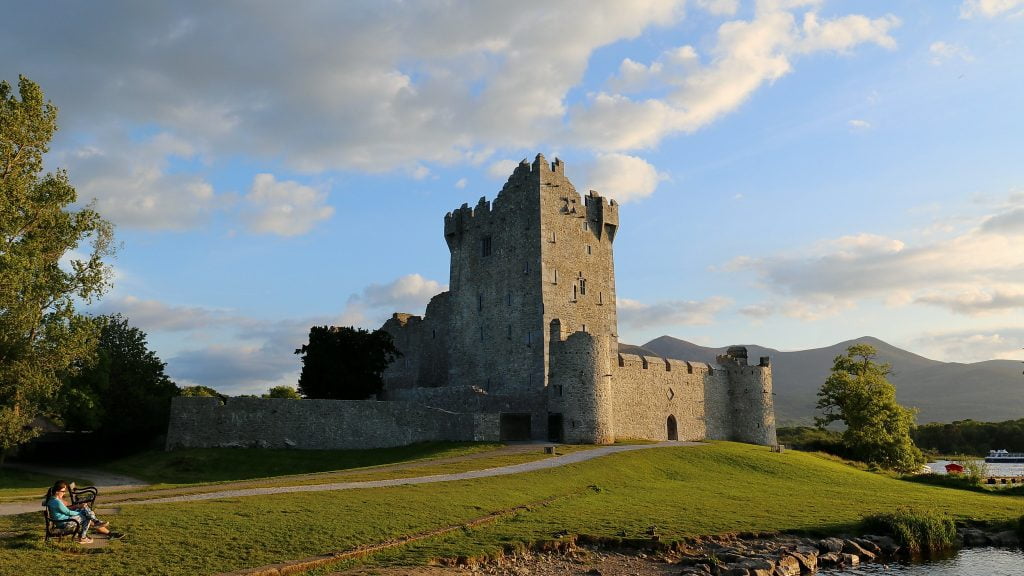 Lakeside and mountain view of Ross Castle.