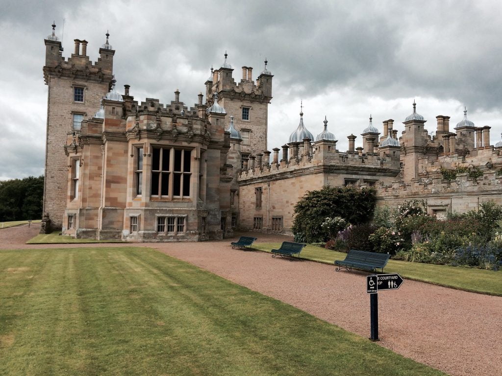 A side-view of the Floors Castle facade. 