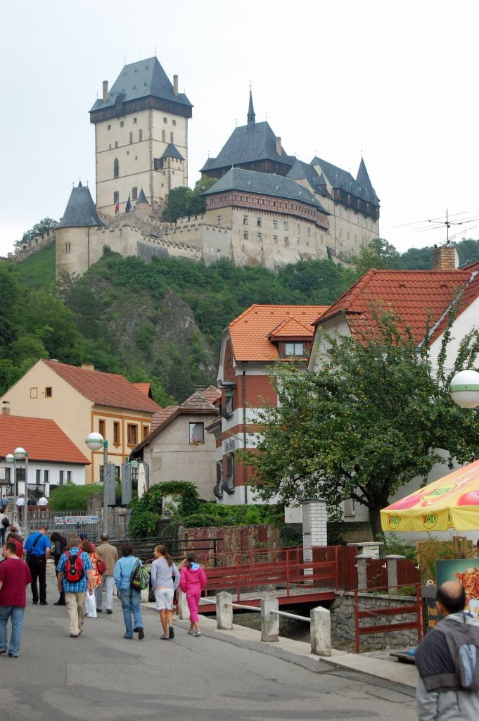 The small town below Karlštejn Castle with the residence people.