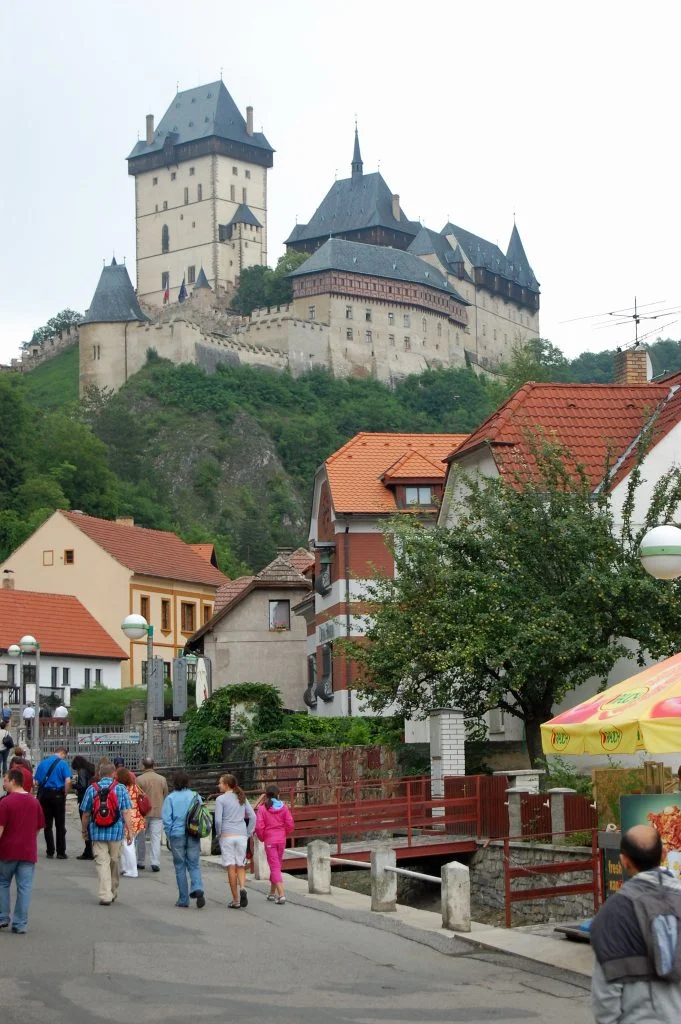 The small town below Karlštejn Castle with the residence people.