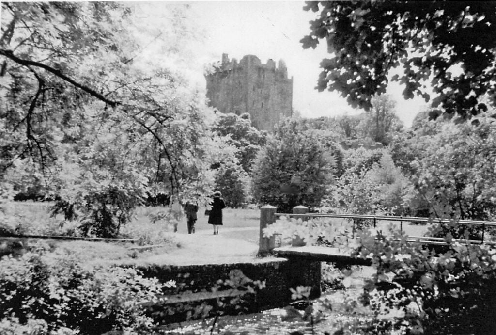 Blarney gardens with the castle in the background, in 1955. 