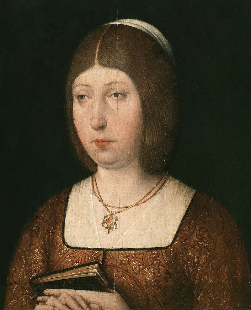A portrait of Isabel I of Castile.