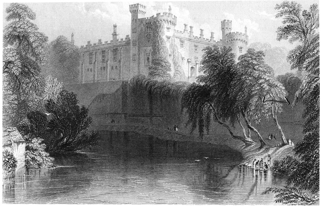 A rendering of Kilkenny Castle from the River Nore, in 1841.