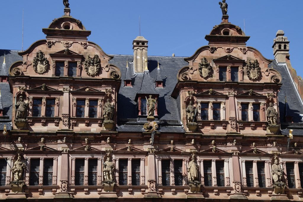 An up-close of the renovated Frederick Building at Heidelberg Castle