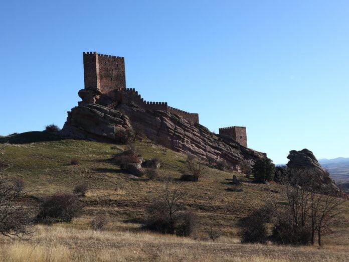 Worm's eye view of Castle Zafra.