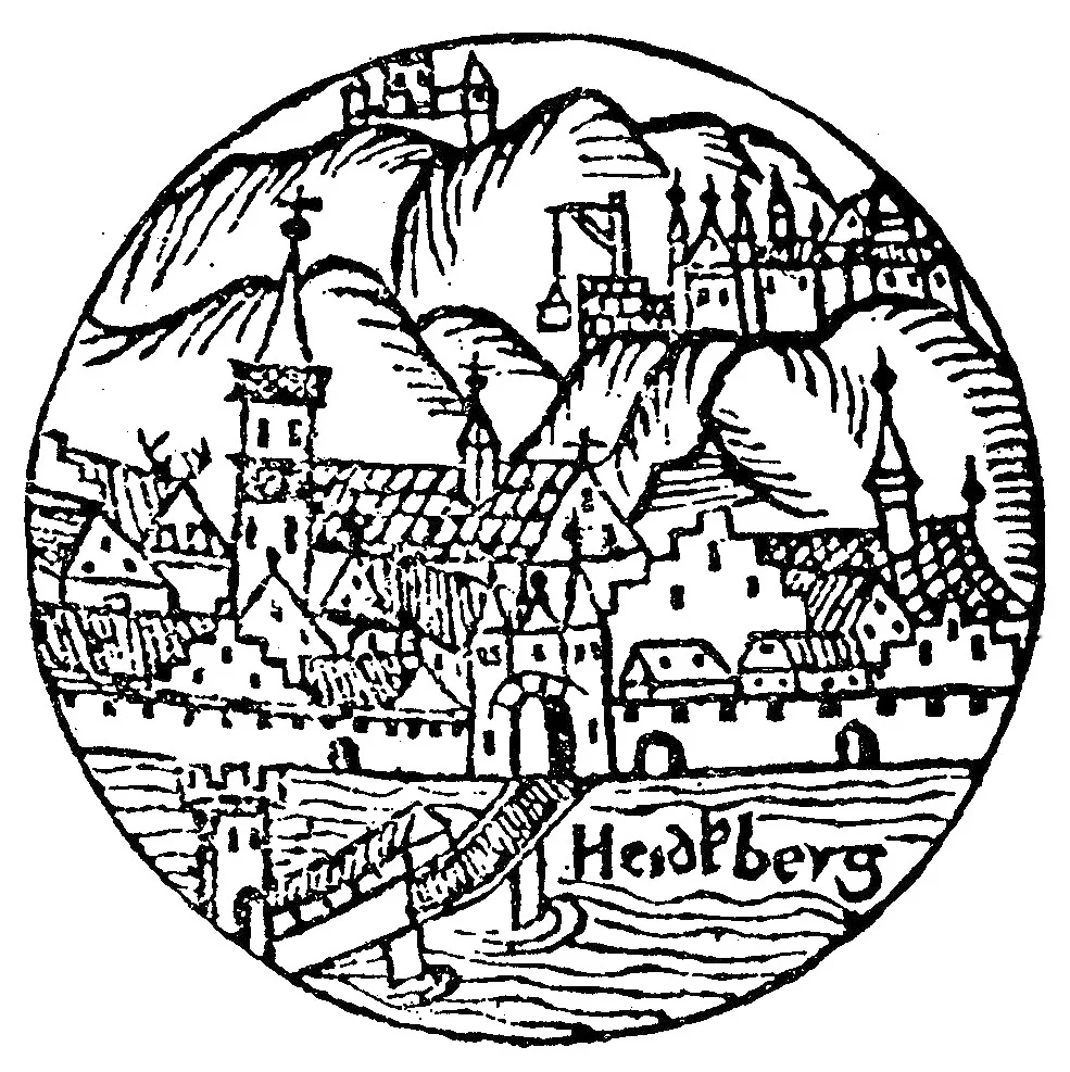 The earliest known depiction of Heidelberg Castle, from a 1527 print.