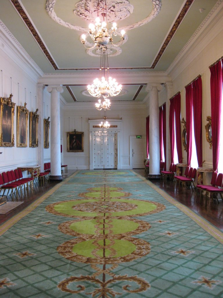 Dublin Castle's former Dining Room with the chandelier.