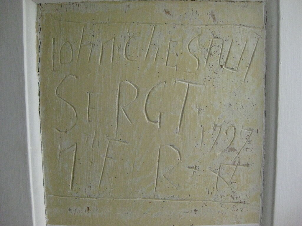 Eighteenth century graffiti at Braemar Castle's drawing room.