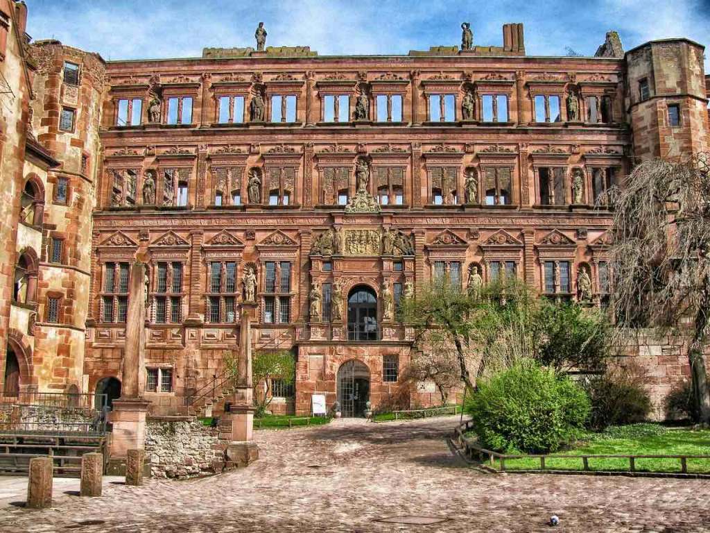 The Ottheinrich Building at Heidelberg Castle as it stands today, with only its main floor roofed.