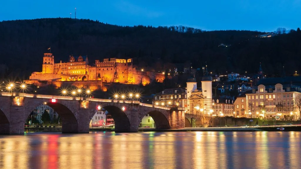 Heidelberg Castle's stunning view at night.