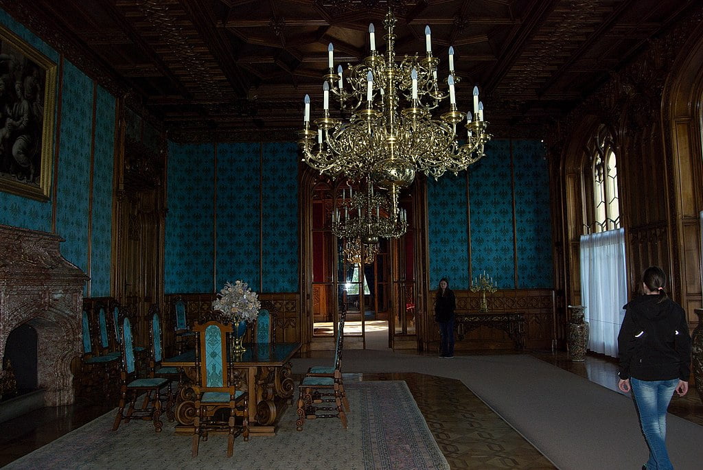 The elegant dining hall of Lednice Castle.