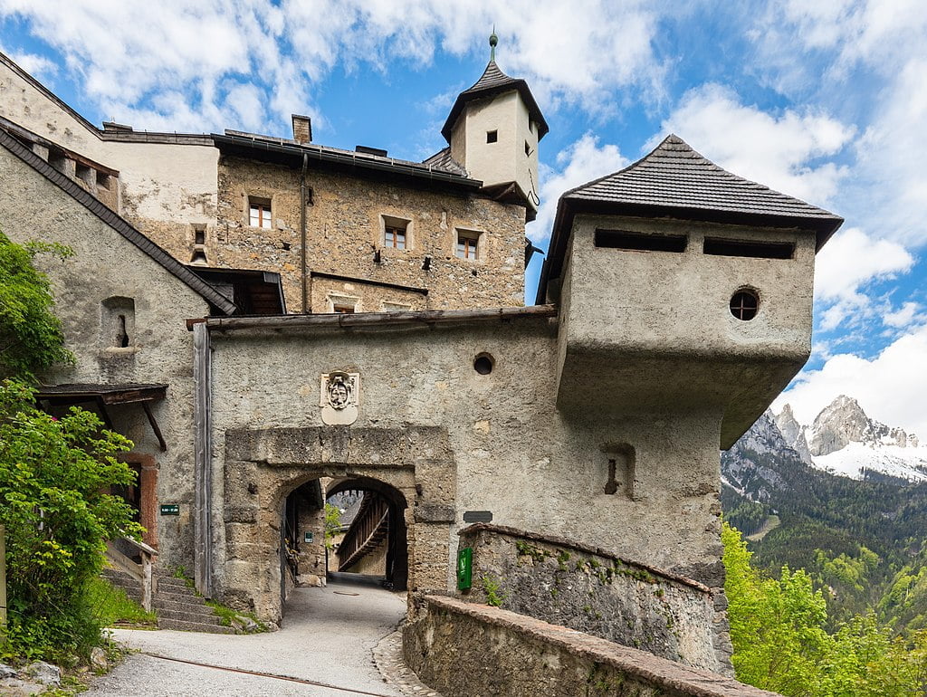 The unique medieval architecture of Hohenwerfen Castle.