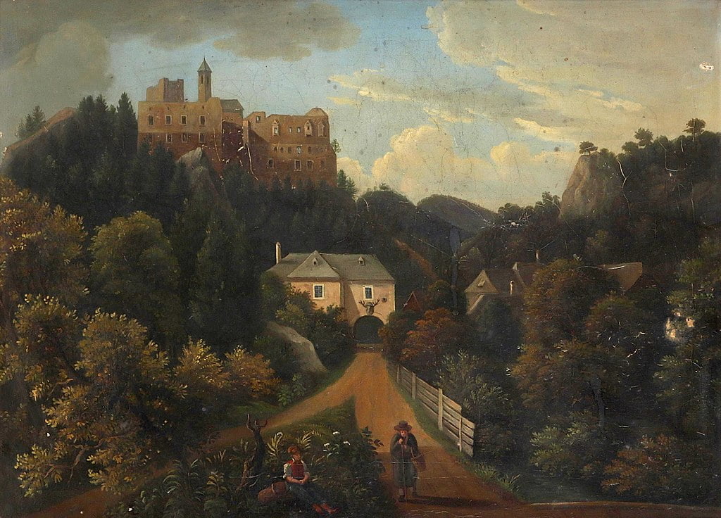 A painting documenting Riegersburg Castle’s old surroundings.
