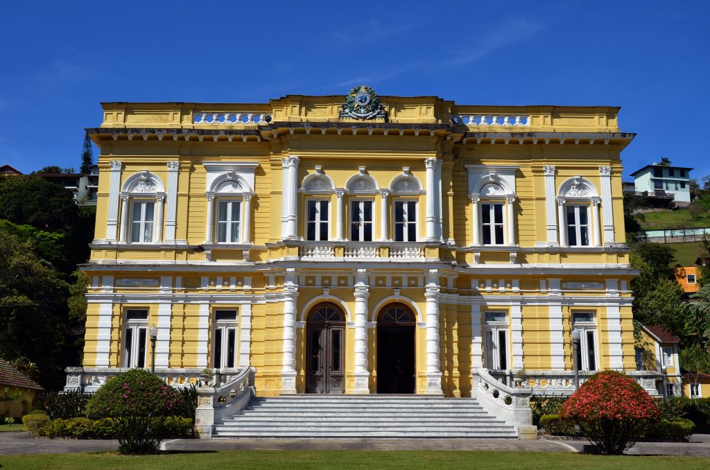 The yellow front view of Pena Castle.