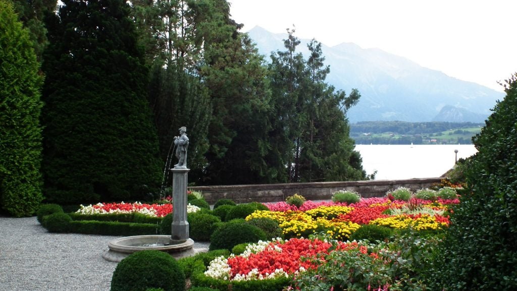 The colorful garden at Oberhofen Castle.  