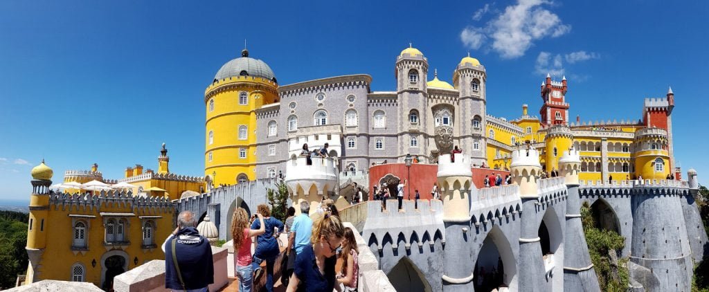 Visiting tourists surrounding Pena Palace.