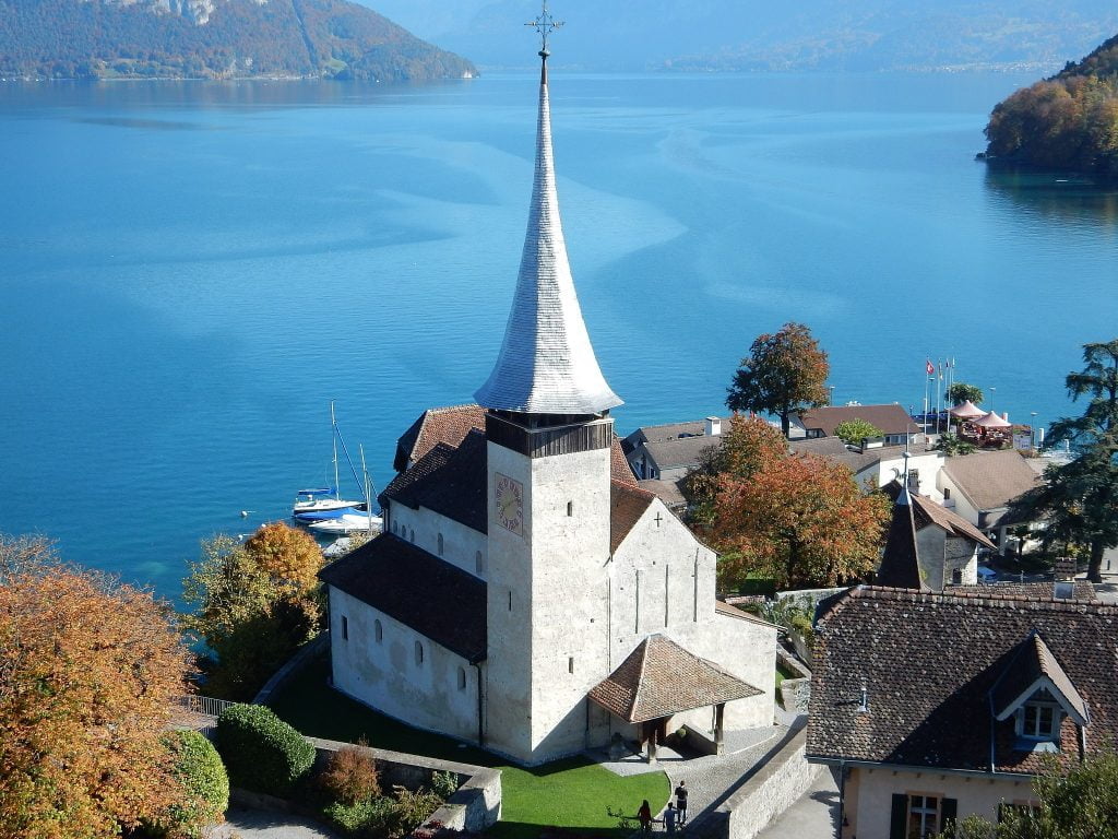 Spiez Castle's main tower view. 