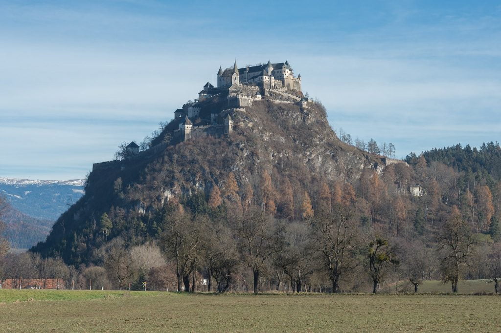 Hochosterwitz Castle’s mountainous domain and its lush green surroundings. 