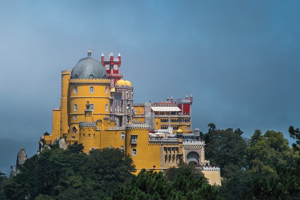 A stunning view of Pena Palace’s jewel-yellow facade.