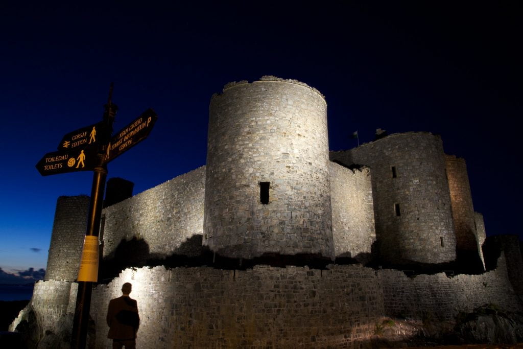 Harlech Castle's view at night.