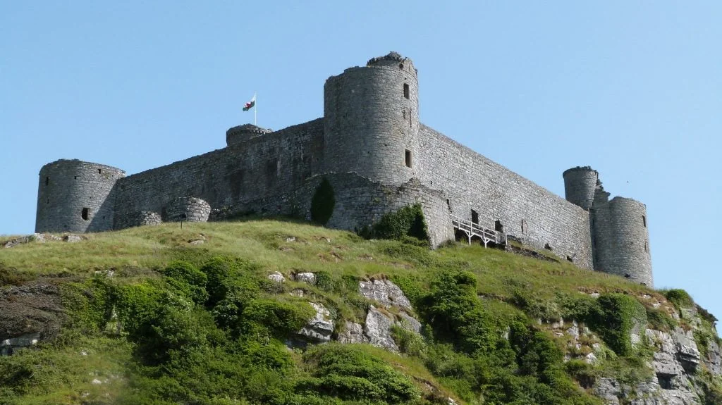 Harlech Castle on its hilly perch.