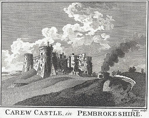 A 1795 engraving of Carew Castle by Lowry.