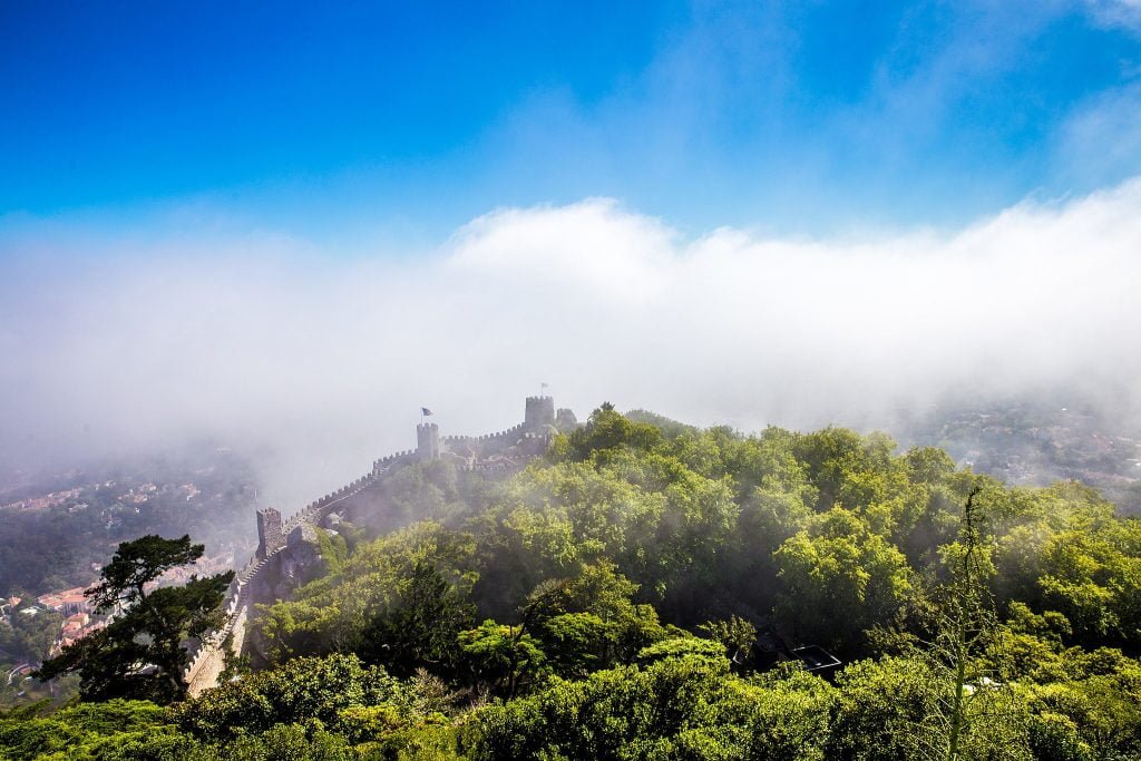 The great wall of the Moorish Castle from a distance. 