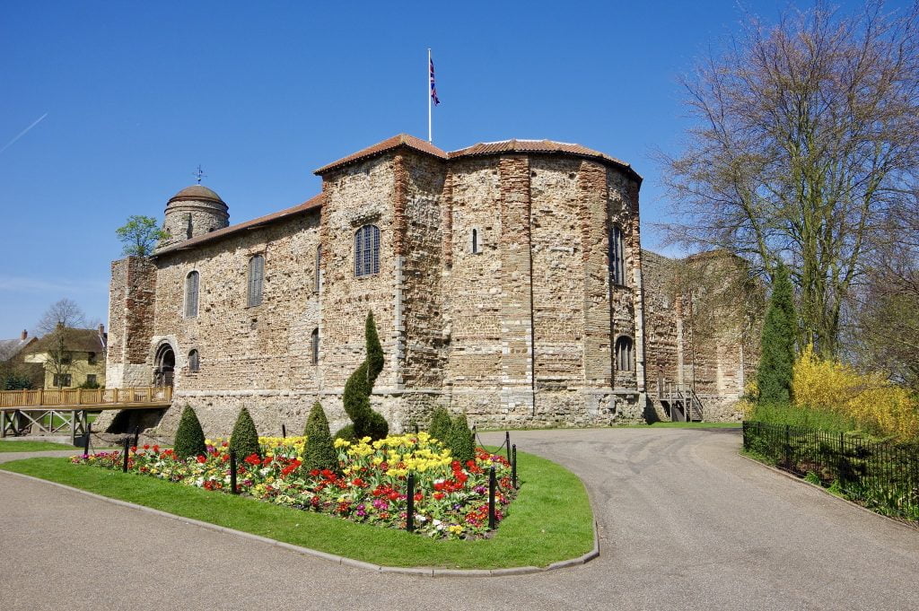 The flowers blooming around Colchester Castle.