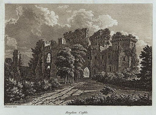 An 1800 drawing of Raglan Castle.