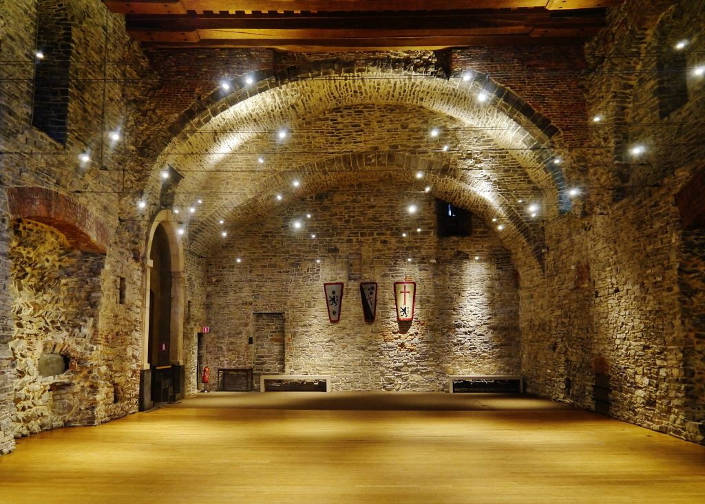 Gravensteen Castle's interior full of lights.
