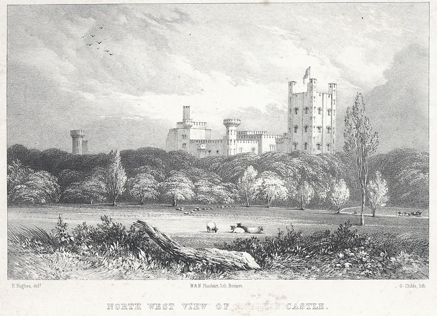 An 1850 print of Penrhyn Castle.