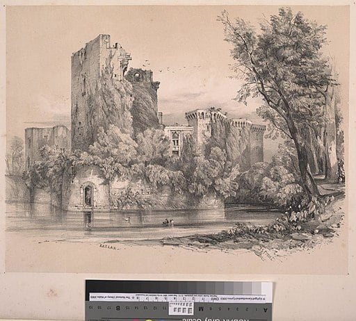 An 1838 print of Raglan Castle. 