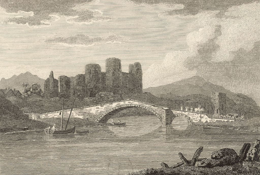 An 1806 print of Rhuddlan Castle.