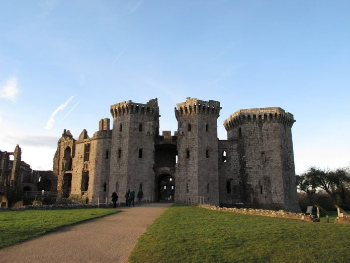 Raglan Castle's entrance view.