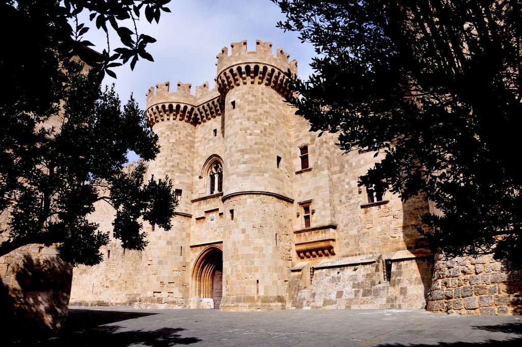 The front view of rhodes palace.