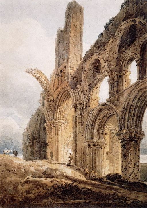 A mesmerising sketch of the Ruins of Lindisfarne Priory by Thomas Girtin, 1798.