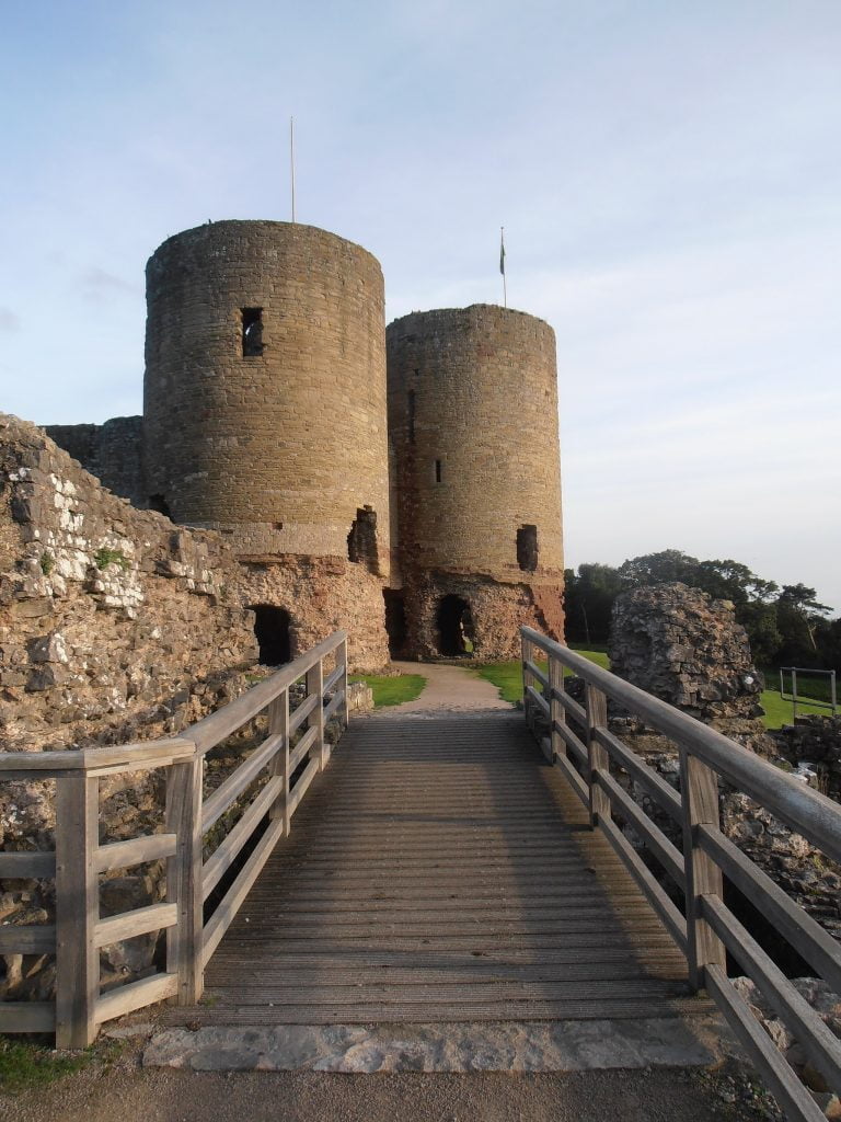 The bridge to Rhuddlan Castle's gatehouse.