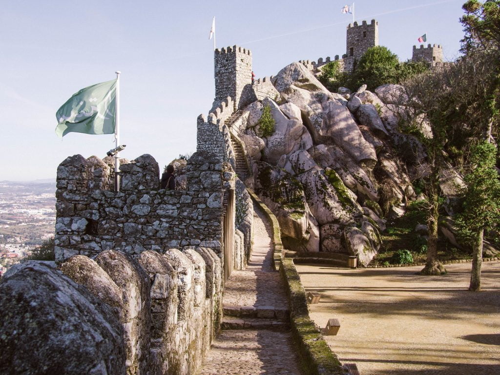 A closer look of the stairs of the Castle of the Moors. 