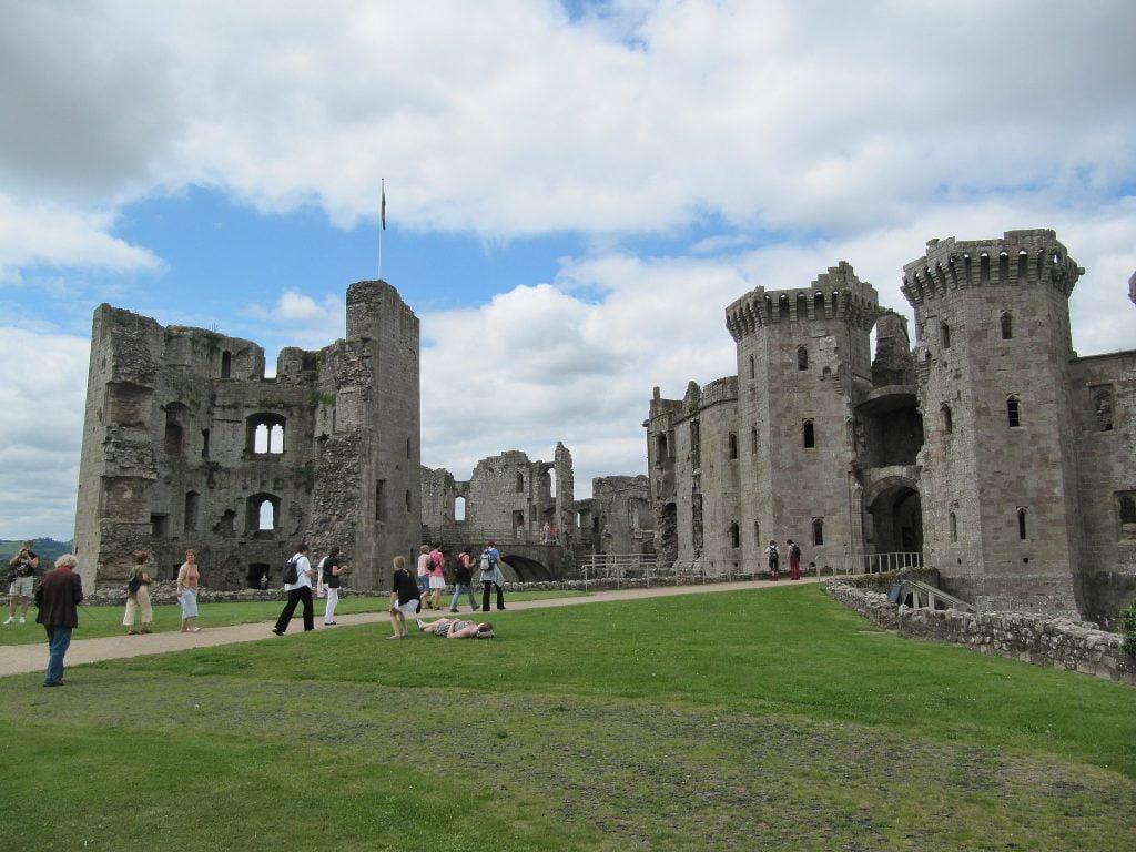 Some visiting tourists at Raglan Castle.
