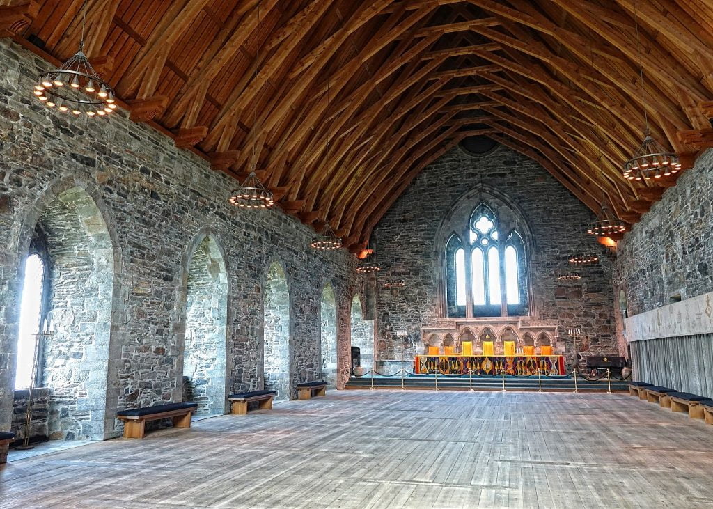 Interior view of Haakon's Hall of Bergenhus Castle. 